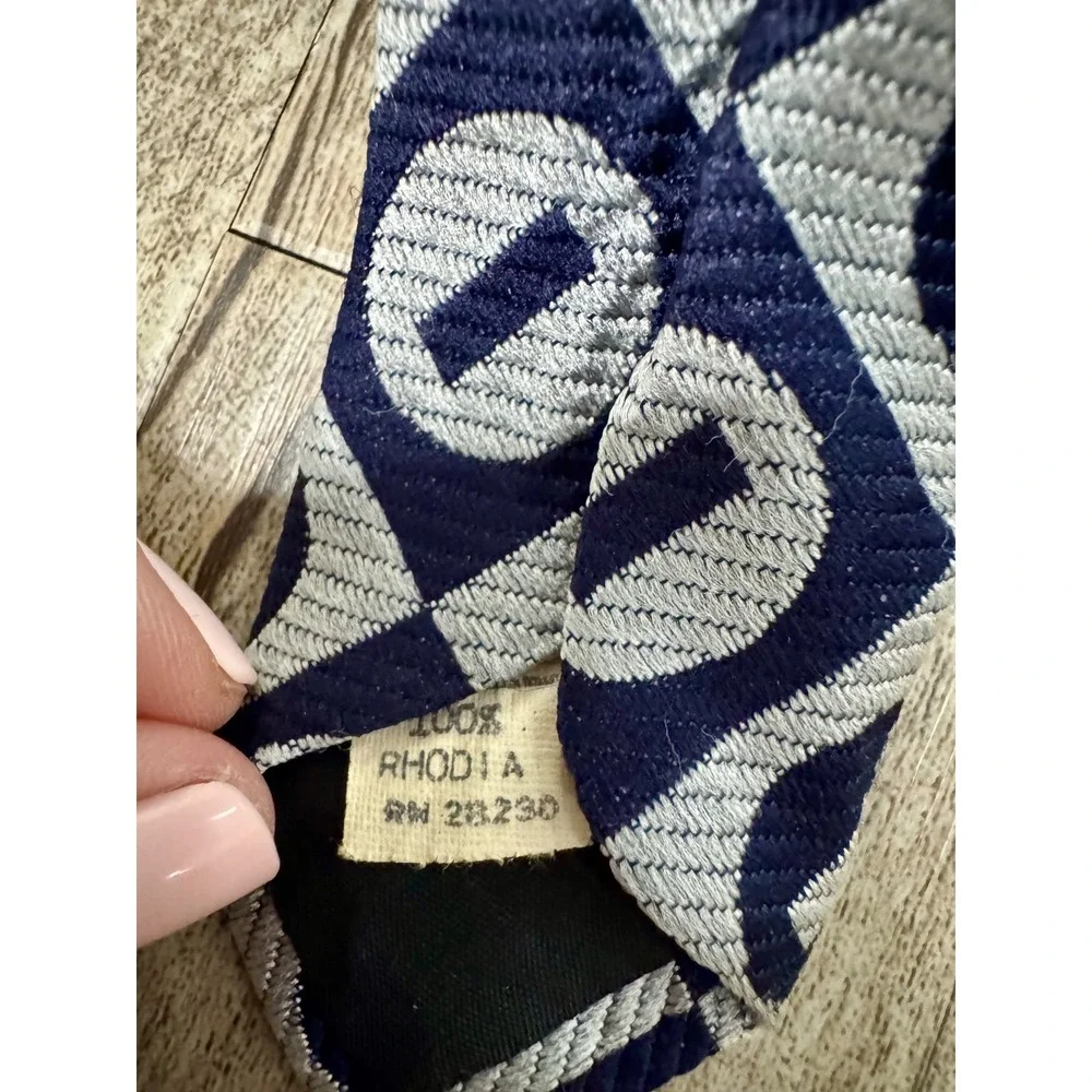 Michael Angelo Vintage Mens Geometric Tie Navy Silver Rhodia Acetate 59x4
